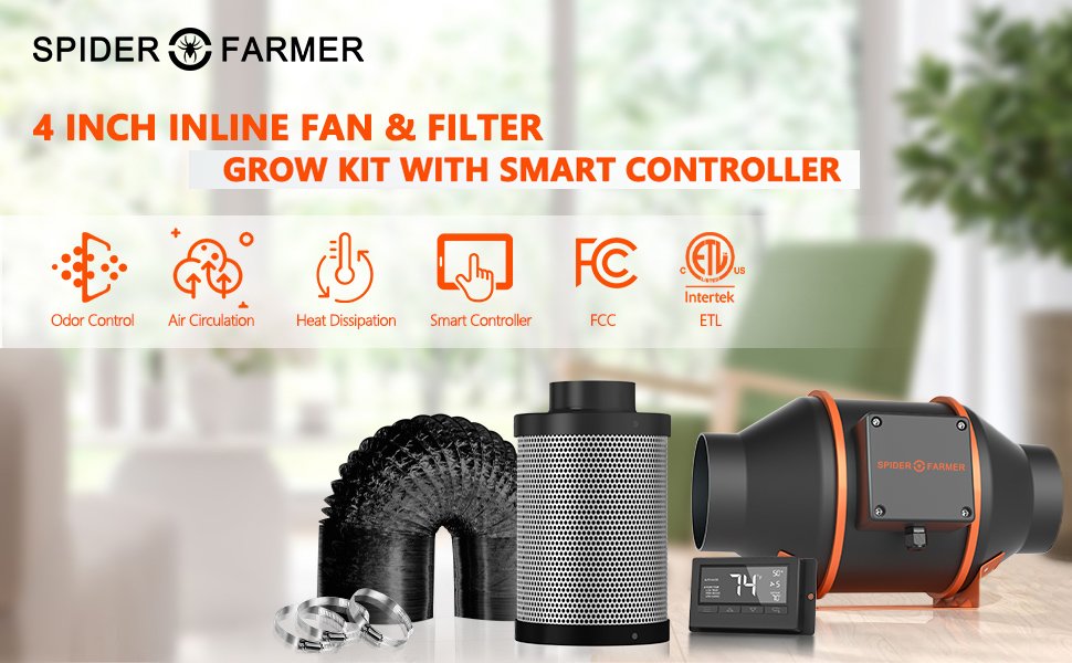 Spider Farmer 4 Inch Inline Fan & Filter Grow Kit With Smart Controller