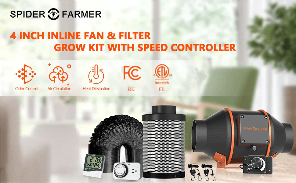 Spider Farmer 4 Inch Inline Fan & Filter Grow Kit With Speed Controller
